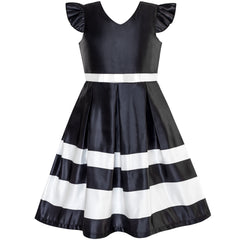 Girls Dress Navy V-neckline Ribbon Color Contrast Size 6-12 Years