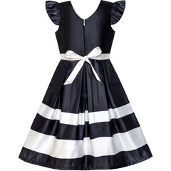 Girls Dress Navy V-neckline Ribbon Color Contrast Size 6-12 Years