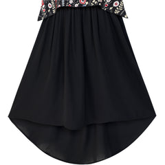 Girls Dress Turn-Down Collar Flower Chiffon Party Size 6-14 Years