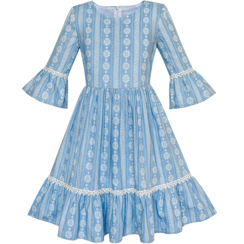 Girls Dress Chiffon Bell Sleeve Floral Elegant Dress Size 5-14 Years