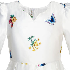 Girls Dress Satin Silk Butterfly City Building View Size 4-14 Years