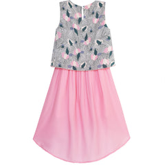 Girls Dress Turn-Down Collar Flower Chiffon Party Size 6-14 Years