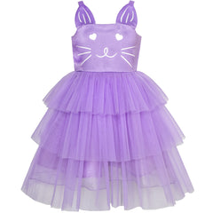 Girls Dress Cat Face Tower Ruffle Dancing Party Size 3-12 Years