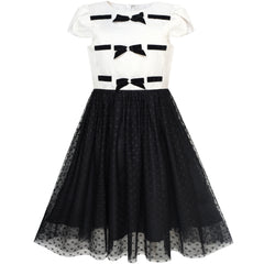 Girls Dress White And Black Pleated Skirt Lace Sequin Size 6-14 Years