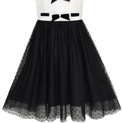 Girls Dress White And Black Pleated Skirt Lace Sequin Size 6-14 Years