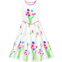 Girls Dress Flower Halter Flare Dress Princess Size 5-14 Years