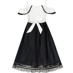 Girls Dress White And Black Pleated Skirt Lace Sequin Size 6-14 Years