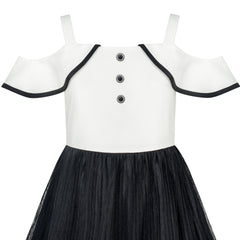 Girls Dress White And Black Pleated Skirt Lace Sequin Size 6-14 Years