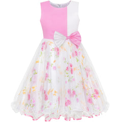 Girls Dress Bow Tie Color Contrast Size 4-12 Years