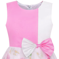 Girls Dress Bow Tie Color Contrast Size 4-12 Years