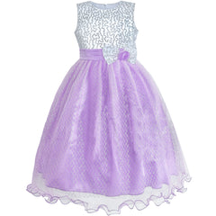 Girls Dress Flower Sparkling Sequins Belted Tulle Party Size 4-14 Years