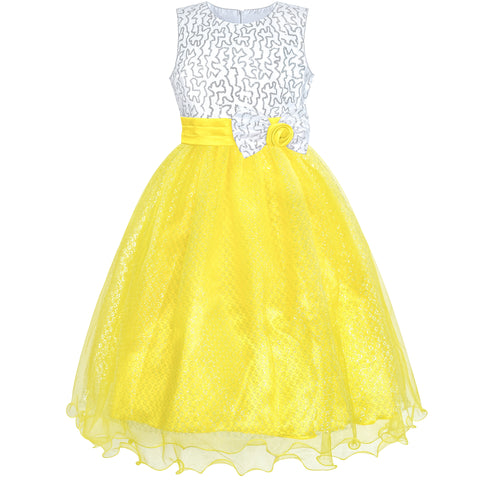 Girls Dress Flower Sparkling Sequins Belted Tulle Party Size 4-14 Years