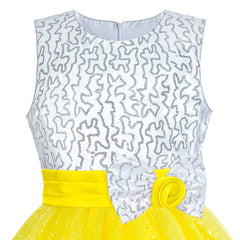 Girls Dress Flower Sparkling Sequins Belted Tulle Party Size 4-14 Years