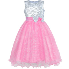 Girls Dress Flower Sparkling Sequins Belted Tulle Party Size 4-14 Years