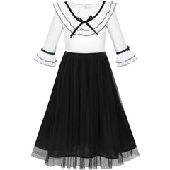 Girls Dress White And Black Pleated Skirt Lace Sequin Size 6-14 Years