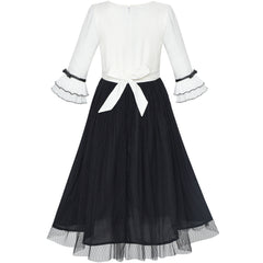 Girls Dress White And Black Pleated Skirt Lace Sequin Size 6-14 Years