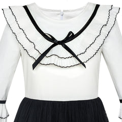 Girls Dress White And Black Pleated Skirt Lace Sequin Size 6-14 Years