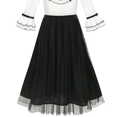 Girls Dress White And Black Pleated Skirt Lace Sequin Size 6-14 Years