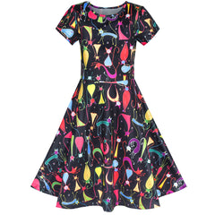 Girls Dress Tree Bird Bear Cartoon Short Sleeve Dress Size 3-12 Years