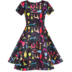 Girls Dress Tree Bird Bear Cartoon Short Sleeve Dress Size 3-12 Years