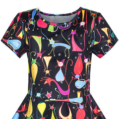 Girls Dress Tree Bird Bear Cartoon Short Sleeve Dress Size 3-12 Years