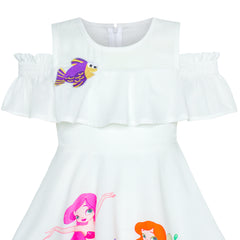 Girls Dress Mermaid Cartoon Princess Ruffle Collar Party Dress Size 2-8 Years