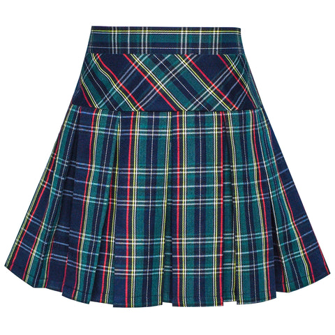 Girls Dress V Neck Pleated Hem School Uniform Tartan Skirt Size 4-14 Years