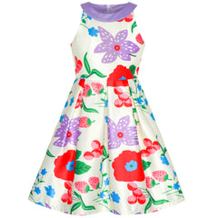 Girls Dress Flower Halter Flare Dress Princess Size 5-14 Years