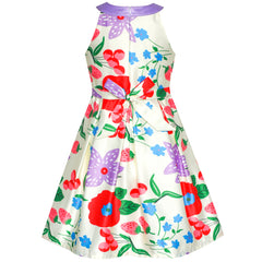 Girls Dress Flower Halter Flare Dress Princess Size 5-14 Years