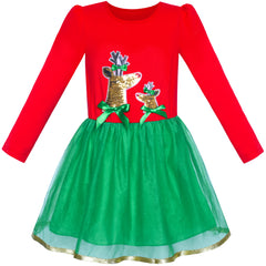 Girls Dress Christmas Santa Hat Long Sleeve Party Dress Size 3-12 Years