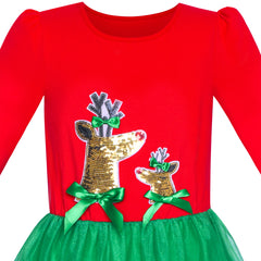 Girls Dress Christmas Santa Hat Long Sleeve Party Dress Size 3-12 Years