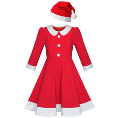 Girls Dress Christmas Hat Velvet Long Sleeve Holiday Size 4-14 Years