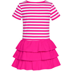 Girls Dress Flower Embroidered Stripe Short Sleeve Size 2-12 Years