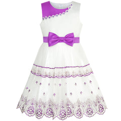 Girls Dress Bow Tie Color Contrast Size 4-12 Years