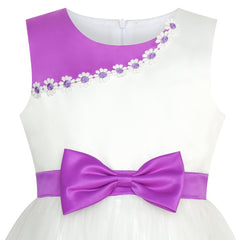 Girls Dress Bow Tie Color Contrast Size 4-12 Years