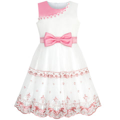 Girls Dress Bow Tie Color Contrast Size 4-12 Years