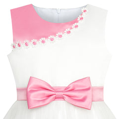 Girls Dress Bow Tie Color Contrast Size 4-12 Years