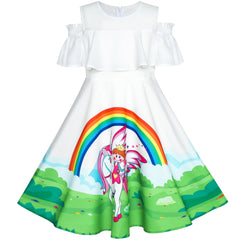 Girls Dress Mermaid Cartoon Princess Ruffle Collar Party Dress Size 2-8 Years