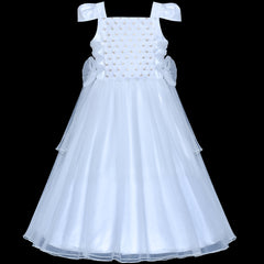 Flower Girls Dress Peach Ruffle Butterfly Wedding Bridesmaid Size 6-14 Years