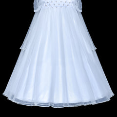 Flower Girls Dress Peach Ruffle Butterfly Wedding Bridesmaid Size 6-14 Years