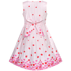 Girls Dress O-neck Backless Smocked Embroidery Ruffle Vintage Sleeveless Size 2-12 Years