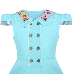 Girls Dress Button Casual Short Sleeve Everyday Size 6-14 Years