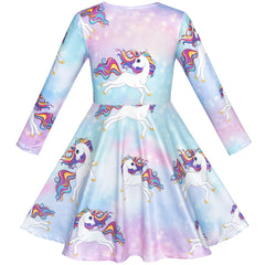 Girls Dress Unicorn Rainbow Long Sleeve Casual Dress Size 3-10 Years