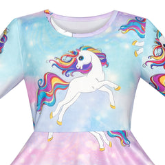 Girls Dress Unicorn Rainbow Long Sleeve Casual Dress Size 3-10 Years