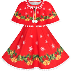 Girls Dress Cape Cloak Christmas Year Holiday Party Size 4-14 Years