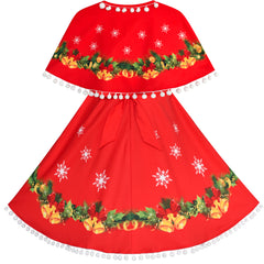 Girls Dress Cape Cloak Christmas Year Holiday Party Size 4-14 Years