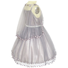 Girls Dress Cape Pearl Belt Wedding Party Size 3-14 Years