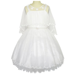 Girls Dress Cape Pearl Belt Wedding Party Size 3-14 Years