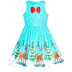 Girls Dress Christmas Eve Christmas Tree Snow Reindeer Party Size 7-14 Years