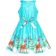 Girls Dress Christmas Eve Christmas Tree Snow Reindeer Party Size 7-14 Years